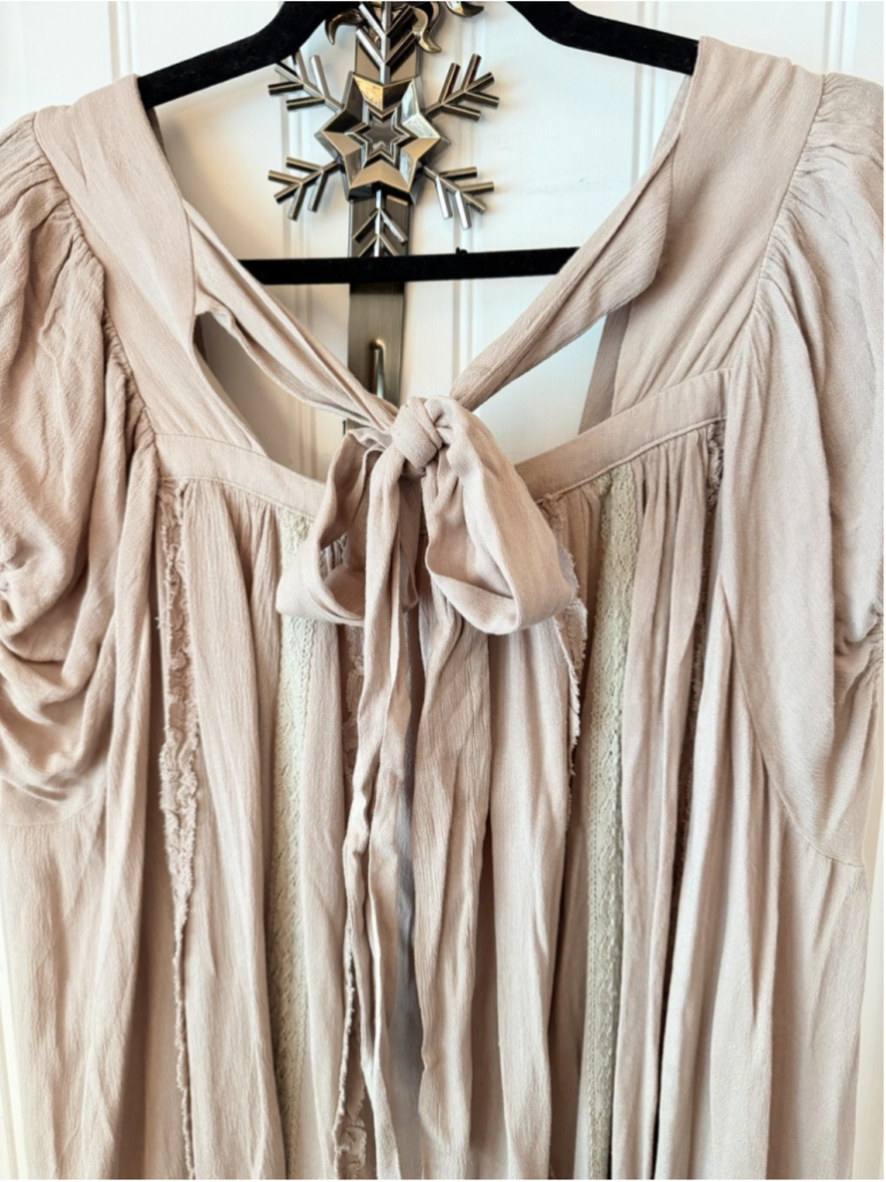 Oli & Hali Mocha Size L Bohemian Peasant Tunic Dress Oversized Lace Detail - Picture 6 of 10